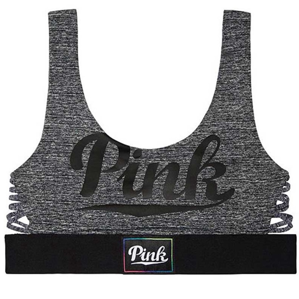 Pink Brand Strappy Cami Marl Grey Logo Unlined Sports Bra Size S
